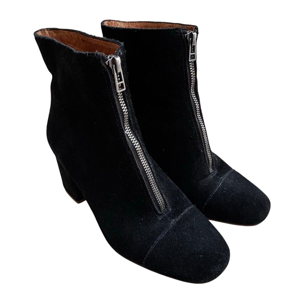 Madewell black ankle boots booties sueded leather uppers zipper details US 7.5M